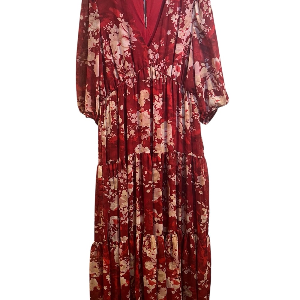 Sz 16 Melonie Floral Red Maxi Dress